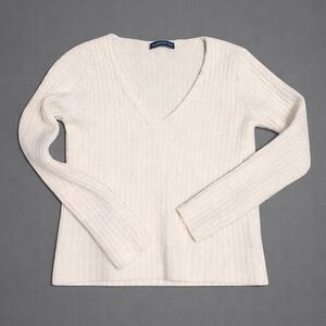 Brandy Melville V-Neck Ribbed Wool Sweater - Cream SIZE SMALL